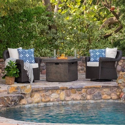 Avondale 3pc All-Weather Wicker Patio Chair Set W/ Fire Pit - Dark Brown - Christopher Knight Home 1 Avondale 3pc All-Weather Wicker Patio Chair Set W/ Fire Pit - Dark Brown - Christopher Knight Home