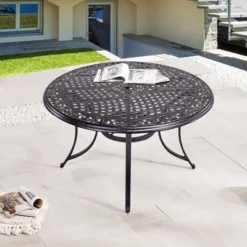 48" Round Aluminum Casting Patio Dining Table With Umbrella Hole - Black - WELLFOR 11 48" Round Aluminum Casting Patio Dining Table With Umbrella Hole - Black - WELLFOR -Sunnydaze Decor Store GUEST a7c798f8 8f72 4bb2 ba0e e0f8d0152d02