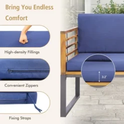 Costway 4pcs Patio Acacia Wood Chair Table Loveseat Cushioned Furniture Set Outdoor Navy -Sunnydaze Decor Store GUEST a9219879 a433 4d95 945b 8841f1aeb0d0