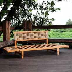 Cambridge Casual Auburn Teak & Wicker Outdoor Patio Daybed With Cushion Brown/Blue -Sunnydaze Decor Store GUEST a997ec67 829f 4889 8130 2a141e4c9016