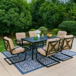 Captiva Designs 7pc Outdoor Dining Set With C-Spring Motion Chairs & Metal Table With Umbrella Hole 31 Captiva Designs 7pc Outdoor Dining Set With C-Spring Motion Chairs & Metal Table With Umbrella Hole -Sunnydaze Decor Store GUEST a9eadf4a 6ecc 4765 803e c94bf46ec63c