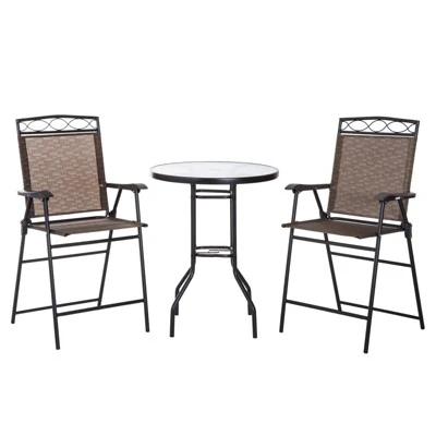Outsunny 4 Piece Patio Bar Set For 2 With 6' Adjustable Tilt Umbrella, Outdoor Bistro Set With Folding Chairs & Glass Round Dining Table 3 Outsunny 4 Piece Patio Bar Set For 2 With 6' Adjustable Tilt Umbrella, Outdoor Bistro Set With Folding Chairs & Glass Round Dining Table - Image 3