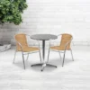 Emma And Oliver 23.5" Round Aluminum Garden Patio Table Set With 2 Rattan Chairs