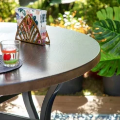 5pc Patio Dining Set With Rattan Arm Chairs & Round Steel Frame & Faux Wood Tabletop - Captiva Designs -Sunnydaze Decor Store GUEST aac75a9d 7b41 4491 b9d0 f5d9a43440e4