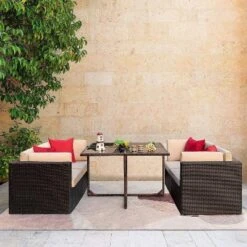 5pc Outdoor Conversation Set With Wicker Sectional Sofa & Tempered Glass Table - Devoko -Sunnydaze Decor Store GUEST aaed5bae be02 4491 a7ee 2dfa446503d9