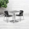 Emma And Oliver 27.5" Square Aluminum Garden Patio Table Set With 2 Rattan Chairs