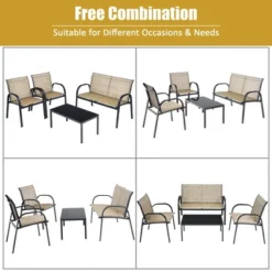 Costway 4 PCS Patio Furniture Set Sofa Coffee Table Steel Frame Garden Brown 15 Costway 4 PCS Patio Furniture Set Sofa Coffee Table Steel Frame Garden Brown -Sunnydaze Decor Store GUEST ac2e8662 2533 40f0 b6a7 eb9c9f7745d0