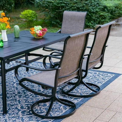7pc Outdoor Dining Set With Swivel Sling Chairs & Large Metal Rectangle Table With Umbrella Hole - Gray - Captiva Designs 2 7pc Outdoor Dining Set With Swivel Sling Chairs & Large Metal Rectangle Table With Umbrella Hole - Gray - Captiva Designs - Image 2