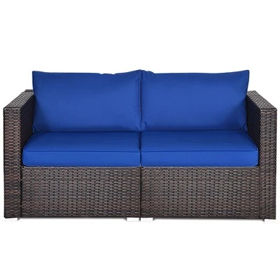 Costway 4PCS Patio Rattan Corner Sofa Sectional Furniture Set Navy Cushion 2 Costway 4PCS Patio Rattan Corner Sofa Sectional Furniture Set Navy Cushion - Image 2