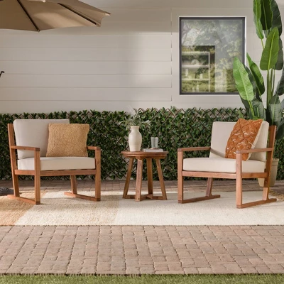 Saracina Home 3pc Modern Slat-Back Acacia Outdoor Conversation Set With Cushions 2 Saracina Home 3pc Modern Slat-Back Acacia Outdoor Conversation Set With Cushions - Image 2