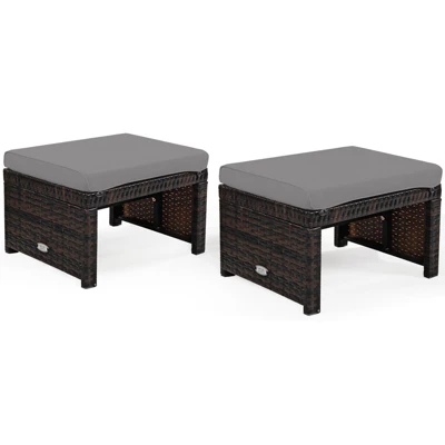 Tangkula 2 PCS Outdoor Wicker Ottoman Patio Rattan Furniture Metal Footrest Seat Square Footstool With Cushion 13 Tangkula 2 PCS Outdoor Wicker Ottoman Patio Rattan Furniture Metal Footrest Seat Square Footstool With Cushion - Image 13