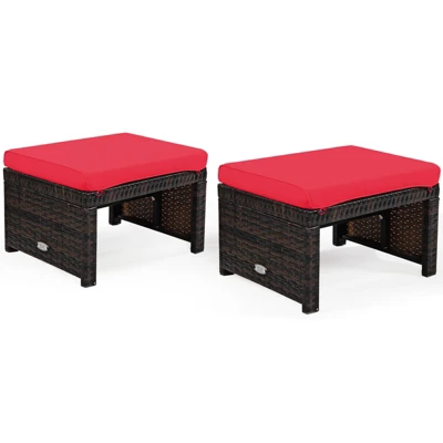 Tangkula 2 PCS Outdoor Wicker Ottoman Patio Rattan Furniture Metal Footrest Seat Square Footstool With Cushion 11 Tangkula 2 PCS Outdoor Wicker Ottoman Patio Rattan Furniture Metal Footrest Seat Square Footstool With Cushion - Image 11