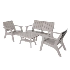 Enzo 4pc Faux Wood All-Weather Conversation Chat Set - DUKAP -Sunnydaze Decor Store GUEST af4509a8 32a4 4a51 9643 b934838164aa