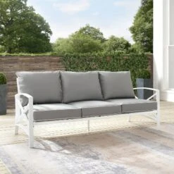 Kaplan Outdoor Metal Sofa White With Gray Cushions - Crosley -Sunnydaze Decor Store GUEST af6a0eac c026 49c3 89fc a9fae9a3eb66