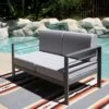 Patio Aluminum Outdoor Loveseat, Patio Sofa Couch Chair With Cushions (Grey)