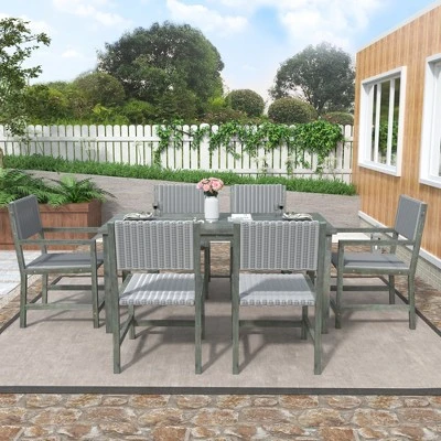 Outdoor 6-Seat Acacia Wood Dining Set For Yard, Terrace, Balcony - ModernLuxe 1 Outdoor 6-Seat Acacia Wood Dining Set For Yard, Terrace, Balcony - ModernLuxe