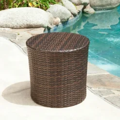 Keaton Wicker Barrel Side Table - Brown- Christopher Knight Home -Sunnydaze Decor Store GUEST b07df02b 3a67 4526 b555 4dea127df809