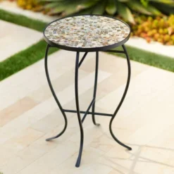 Teal Island Designs Modern Black Round Outdoor Accent Side Tables 14" Wide Set Of 2 Natural Mosaic Tabletop For Front Porch Patio Home House -Sunnydaze Decor Store GUEST b0b8066d a4fe 4818 8626 637b37858409