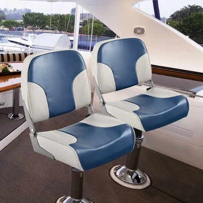 Costway 2-Piece Folding Boat Seat Set With Sponge Padding & Aluminum Hinges Low Back Blue 5 Costway 2-Piece Folding Boat Seat Set With Sponge Padding & Aluminum Hinges Low Back Blue - Image 5