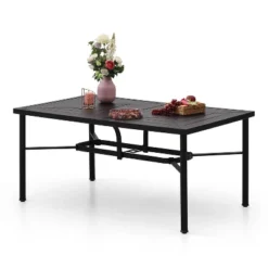 7pc Outdoor Dining Set With 6 Chairs With Seat & Back Cushions & Metal Rectangle Table With Umbrella Hole - Captiva Designs -Sunnydaze Decor Store GUEST b140e780 5556 4171 b098 1213f5abbf3d 1