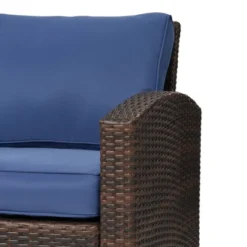 6pc Wicker Outdoor Conversation Set With Cushions & Ottomans - Blue - EDYO LIVING -Sunnydaze Decor Store GUEST b17183e6 9533 4b5c ad80 ea90757ee693