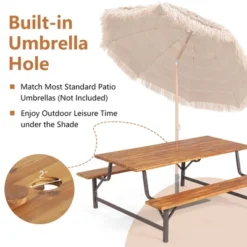 Costway Acacia Wood Patio Picnic Table Bench Set With 71'' Tabletop ＆ 2'' Umbrella Hole -Sunnydaze Decor Store GUEST b187f5bf 7b91 4df7 a1af 05c655c9df1c
