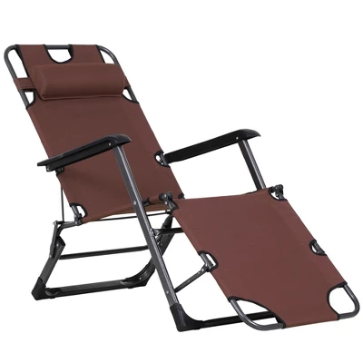 Outsunny 2-in-1 Folding Patio Lounge Chair W/ Pillow, Outdoor Portable Sun Lounger Reclining To 120°/180°, Oxford Fabric 3 Outsunny 2-in-1 Folding Patio Lounge Chair W/ Pillow, Outdoor Portable Sun Lounger Reclining To 120°/180°, Oxford Fabric - Image 3