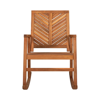 Ned Modern Chevron-Back Acacia Wood Patio Outdoor Rocking Chair - JONATHAN Y 3 Ned Modern Chevron-Back Acacia Wood Patio Outdoor Rocking Chair - JONATHAN Y - Image 3