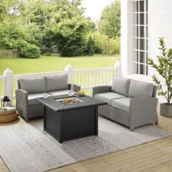Bradenton 3pc Wicker Loveseat Set With Fire Table - Gray - Crosley -Sunnydaze Decor Store GUEST b206f010 8590 460a bc00 17cdded36489