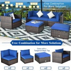 Costway 6PCS Patio Rattan Furniture Set Sofa Coffee Table Ottoman Navy -Sunnydaze Decor Store GUEST b261115c be1f 4929 b2fb c408b0651bd5