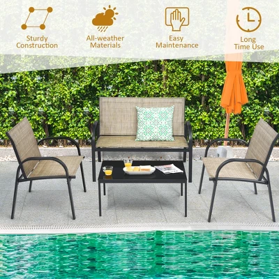 Costway 4 PCS Patio Furniture Set Sofa Coffee Table Steel Frame Garden Brown 3 Costway 4 PCS Patio Furniture Set Sofa Coffee Table Steel Frame Garden Brown - Image 3