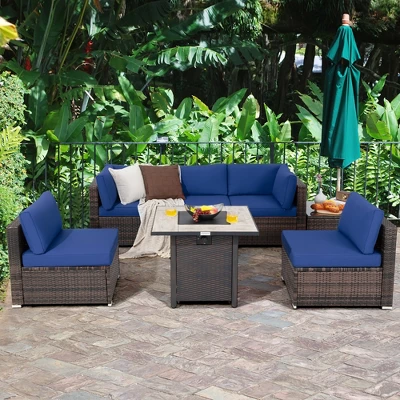 Costway 7PCS Patio Rattan Furniture Set 30'' Fire Pit Table Cover Cushion Sofa Off WhiteBlackNavyRedTurquoise 10 Costway 7PCS Patio Rattan Furniture Set 30'' Fire Pit Table Cover Cushion Sofa Off WhiteBlackNavyRedTurquoise - Image 10
