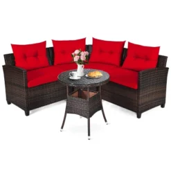 Tangkula 4PCS Outdoor Patio Conversation Set Wicker Rattan Sectional Sofa W/Cushions -Sunnydaze Decor Store GUEST b3664f05 0886 4dba b645 a68bbe623364