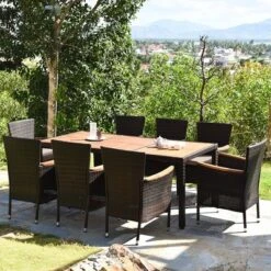 Costway 9PCS Patio Rattan Dining Set 8 Chairs Cushioned Acacia Table Top -Sunnydaze Decor Store GUEST b3e0a9c0 7feb 472c b534 30fb284ed5a7