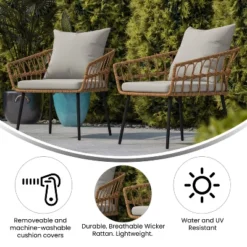 Flash Furniture Evin Set Of 2 Boho Indoor/Outdoor Rope Rattan Wicker Patio Chairs With All-Weather Cushions -Sunnydaze Decor Store GUEST b3e3751e 5b47 4fa6 9430 d695eaadfb4b