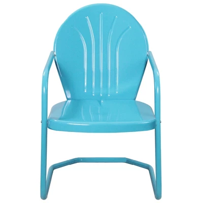 Northlight 34" Outdoor Retro Metal Tulip Armchair, Sky Blue 2 Northlight 34" Outdoor Retro Metal Tulip Armchair, Sky Blue - Image 2