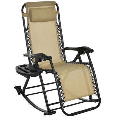 Outsunny Zero Gravity Reclining Rocking Chair, Lounge Rocker, Folding, Pillow, Side Tray, Cup And Phone Holder 9 Outsunny Zero Gravity Reclining Rocking Chair, Lounge Rocker, Folding, Pillow, Side Tray, Cup And Phone Holder - Image 9