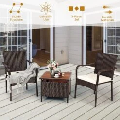 Costway 3PCS Patio Rattan Furniture Bistro Set Wood Side Table Stackable Chair -Sunnydaze Decor Store GUEST b5010729 286d 4997 b32d 9aea7faae8a8