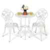 Costway 3PCS Cast Aluminum Patio Bistro Furniture Set Rose Design Outdoor White