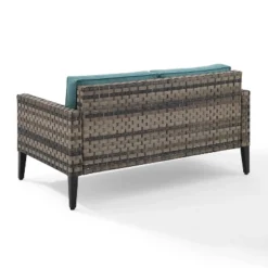 Prescott Outdoor Wicker Loveseat - Blue/Brown- Crosley -Sunnydaze Decor Store GUEST b6292e28 1a76 488d 8cb4 112173952184