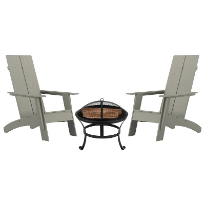 Merrick Lane Outdoor Set With Modern Adirondack Rocking Chairs & Wood Burning Fire Pit, Poker & Spark Screen 16 Merrick Lane Outdoor Set With Modern Adirondack Rocking Chairs & Wood Burning Fire Pit, Poker & Spark Screen - Image 16
