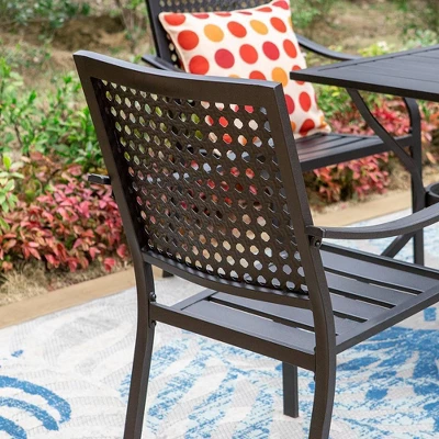 5pc Outdoor Dining Set With Metal Slat Square Table With 1.57" Umbrella Hole - Captiva Designs 5 5pc Outdoor Dining Set With Metal Slat Square Table With 1.57" Umbrella Hole - Captiva Designs - Image 5