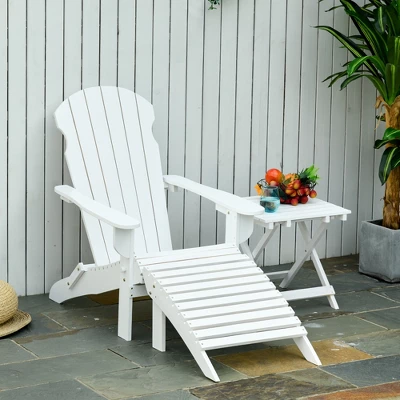 Outsunny 3-Piece Folding Adirondack Chair Set With Ottoman And Side Table, Outdoor Wooden Accent Furniture Fire Pit Lounge Chairs For Patio 2 Outsunny 3-Piece Folding Adirondack Chair Set With Ottoman And Side Table, Outdoor Wooden Accent Furniture Fire Pit Lounge Chairs For Patio - Image 2