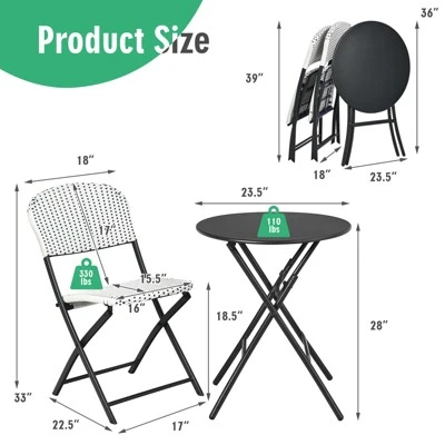 Tangkula 3PCS Patio Rattan Furniture Set Outdoor Chairs & Coffee Table Wicker Bistro Table Set For Balcony Lawn Garden 3 Tangkula 3PCS Patio Rattan Furniture Set Outdoor Chairs & Coffee Table Wicker Bistro Table Set For Balcony Lawn Garden - Image 3