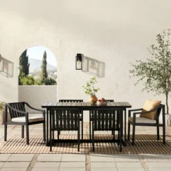 New Products 9 7pc Modern Slatted Wood Outdoor Dining Set - Saracina Home
