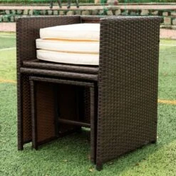 9pc Wicker Outdoor Dining Set With Cushion - Dark Brown/Beige - GODEER -Sunnydaze Decor Store GUEST bbc28b34 0eb7 4034 839d d1a1f54fd8d6 1