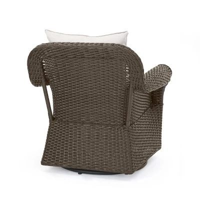 Amaya 5pc Outdoor 4 Wicker Swivel Chair & Fire Pit Set - Dark Brown/Beige/Matte Black - Christopher Knight Home 6 Amaya 5pc Outdoor 4 Wicker Swivel Chair & Fire Pit Set - Dark Brown/Beige/Matte Black - Christopher Knight Home - Image 6