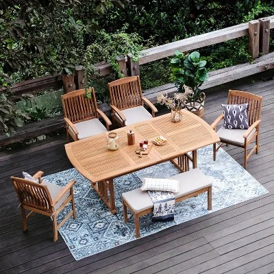 Cambridge Casual 6pc Auburn Teak Outdoor Patio Dining Furniture Set With Cushion 3 Cambridge Casual 6pc Auburn Teak Outdoor Patio Dining Furniture Set With Cushion - Image 3