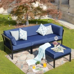 Patio Festival 4pc Steel Outdoor Patio Sectional Sofa With Cushions Furniture Set Blue -Sunnydaze Decor Store GUEST bceb14f8 9fff 4af8 8862 394b4f21d3ca