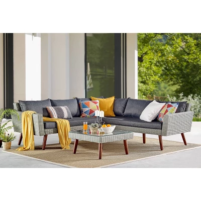 All-Weather Wicker Albany Outdoor Corner Sectional Sofa Gray - Alaterre Furniture 1 All-Weather Wicker Albany Outdoor Corner Sectional Sofa Gray - Alaterre Furniture
